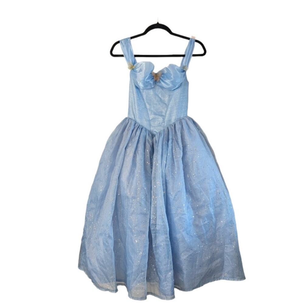 Disney Cinderella Princess Dress Girls L Blue Glitter Butterfly Costume Dress